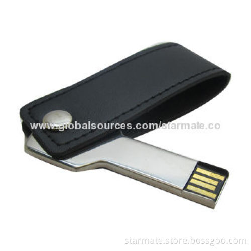 Swivel Key-shaped Leather USB Flash Drive, 128, 256, 512MB, 1, 2, 4, 8, 16, 32GB Capacity